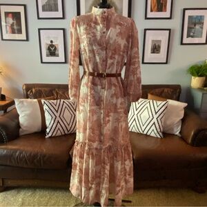 Red white maxi / midi summer dress with floral print - long sleeve NWOT